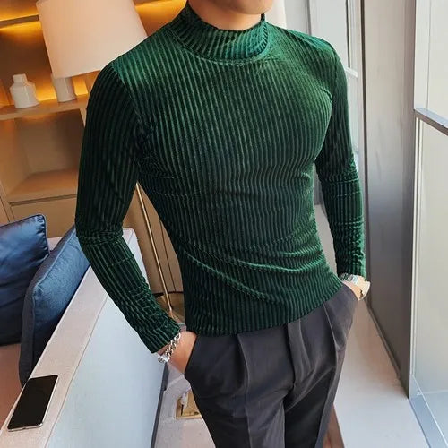 New Gold Velvet T Shirt Men Clothing 2024 Autumn and Winter Fashion Luxury Prom Party Long-sleeved Striped Pullover Homme 4XL-S