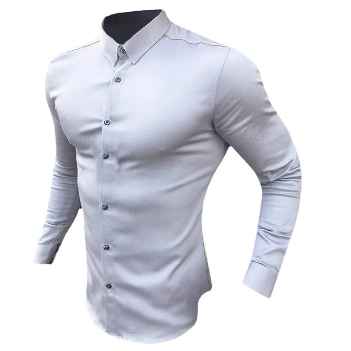 Men's Long Sleeve Super Slim Fit Plain Casual Shirt Spring Autumn Winter High Quality Turn Down Collar Business Dress Shirt Men