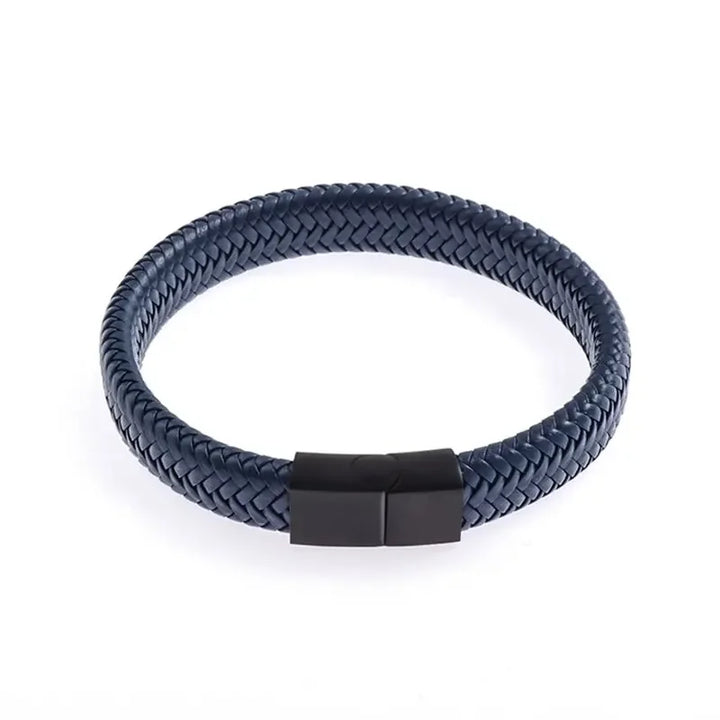 Simple Style Men\'s Handwoven Leather Bracelet Black High Quality Metal Buckle Fashionable Casual Wristband Gift for Husband