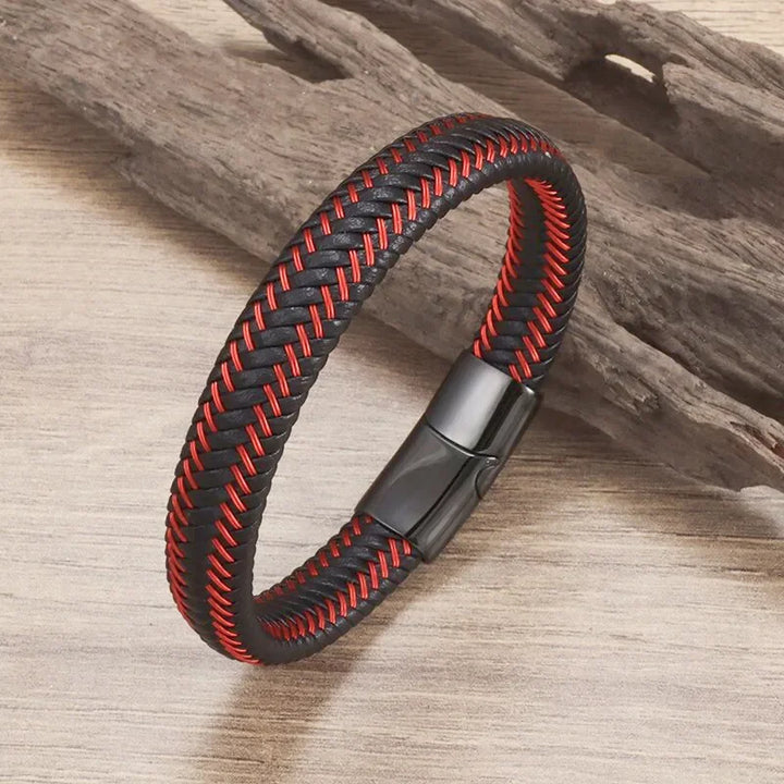 Simple Style Men\'s Handwoven Leather Bracelet Black High Quality Metal Buckle Fashionable Casual Wristband Gift for Husband