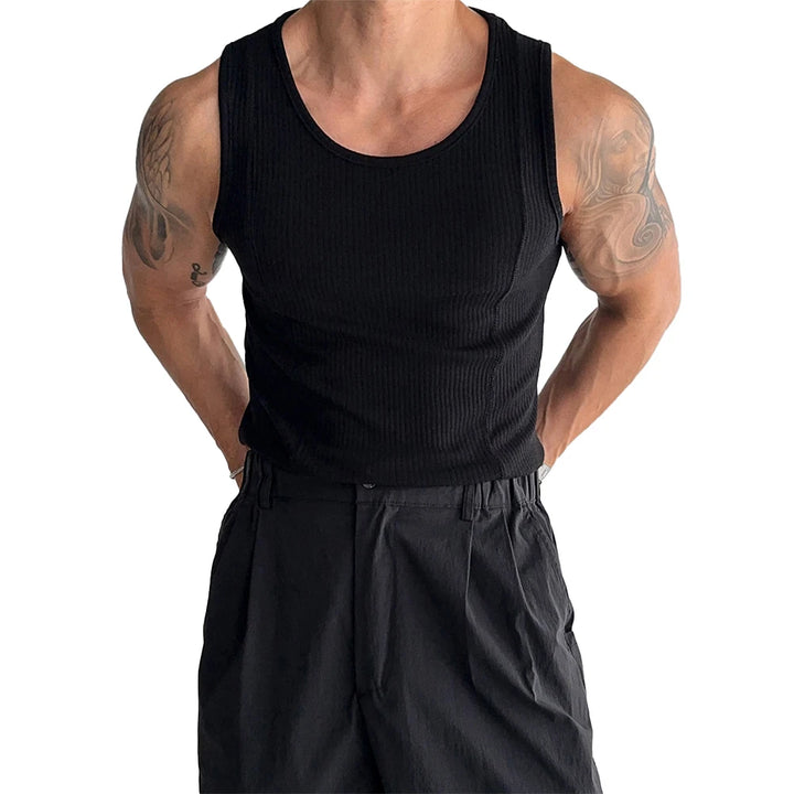 Mens Ribbed Sleeveless Tank Top  Activewear Fitness Sports Bodybuilding Vest Top