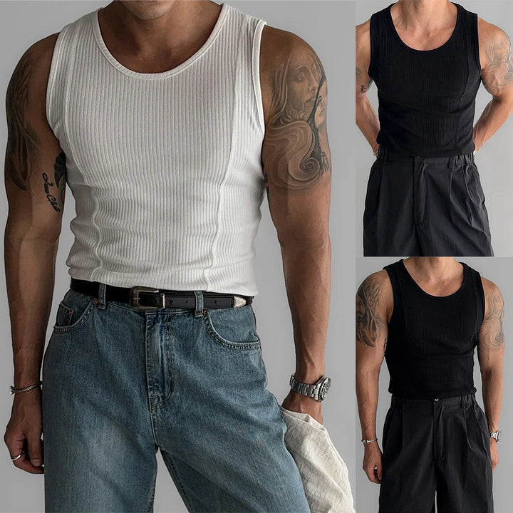 Mens Ribbed Sleeveless Tank Top  Activewear Fitness Sports Bodybuilding Vest Top