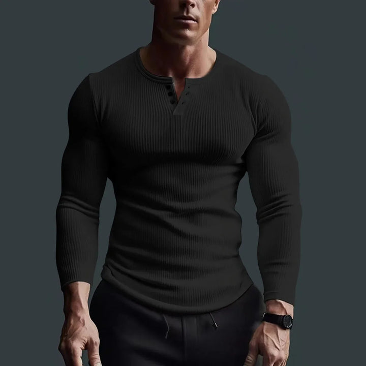 Men Tops T Shirts Full Sleeve V Neck Casual Regular Top Solid Button Splice Sheath Tees Simple Slim Fit Autumn Winter 2024