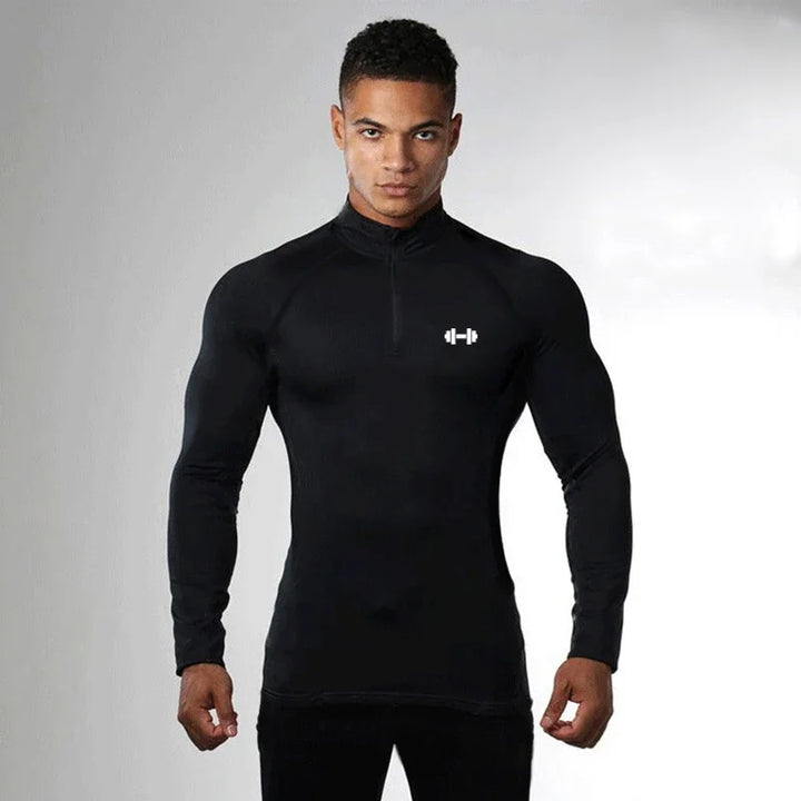 Mens Dumbbel Compression Fitness Long Sleeve Polo Shirts Running T-shirts Tight Jogging Gym Sportswear Quick Dry Rashgard