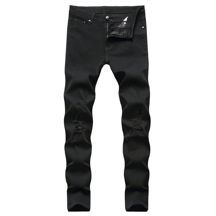 Punk Street Style Ripped Skinny Jeans Men Vintage Wash Solid Denim Trouser Mens Casual Slim Fit Pencil Denim Holes Pants 2024