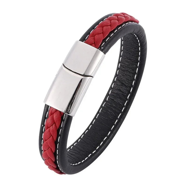 Simple Style Men\'s Handwoven Leather Bracelet Black High Quality Metal Buckle Fashionable Casual Wristband Gift for Husband