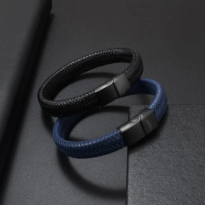 Simple Style Men\'s Handwoven Leather Bracelet Black High Quality Metal Buckle Fashionable Casual Wristband Gift for Husband