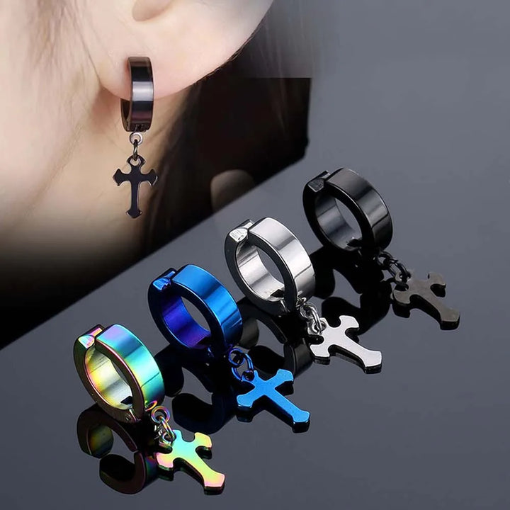 No Ear Hole Steel Cross Earrings Gift Accessories Drop Earrings Steel Ear Bone Clip Jewelry Titanium Steel Punk Men Earrings