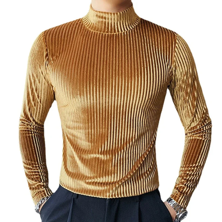 New Gold Velvet T Shirt Men Clothing 2024 Autumn and Winter Fashion Luxury Prom Party Long-sleeved Striped Pullover Homme 4XL-S