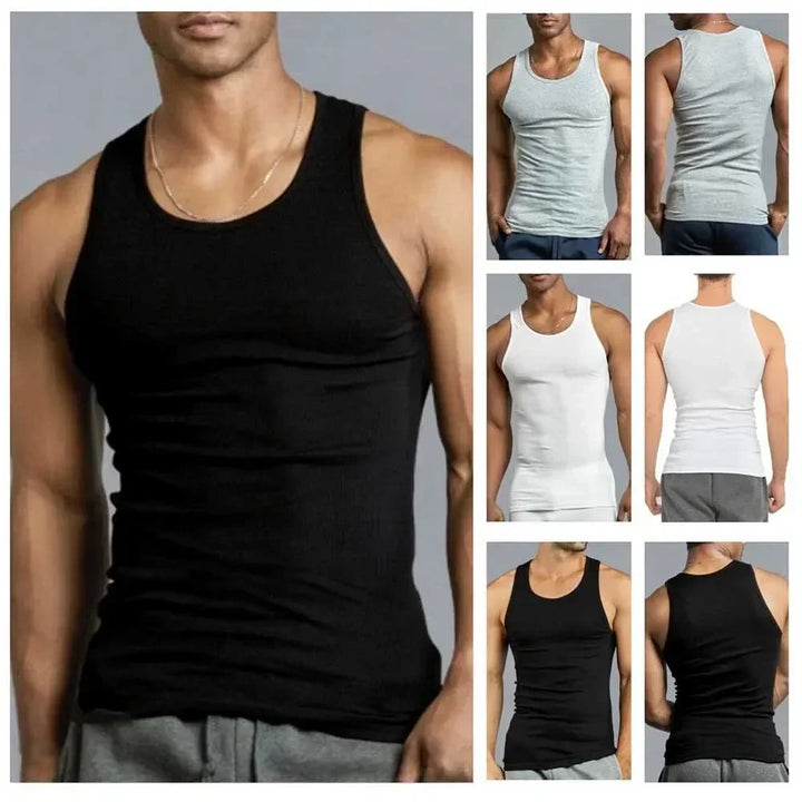 Men Sleeveless Tank Tops Undershirt Gym Workout Stringer Fitness T-Shirt Beater Undershirt Sports Casual Solid Male Tank Top