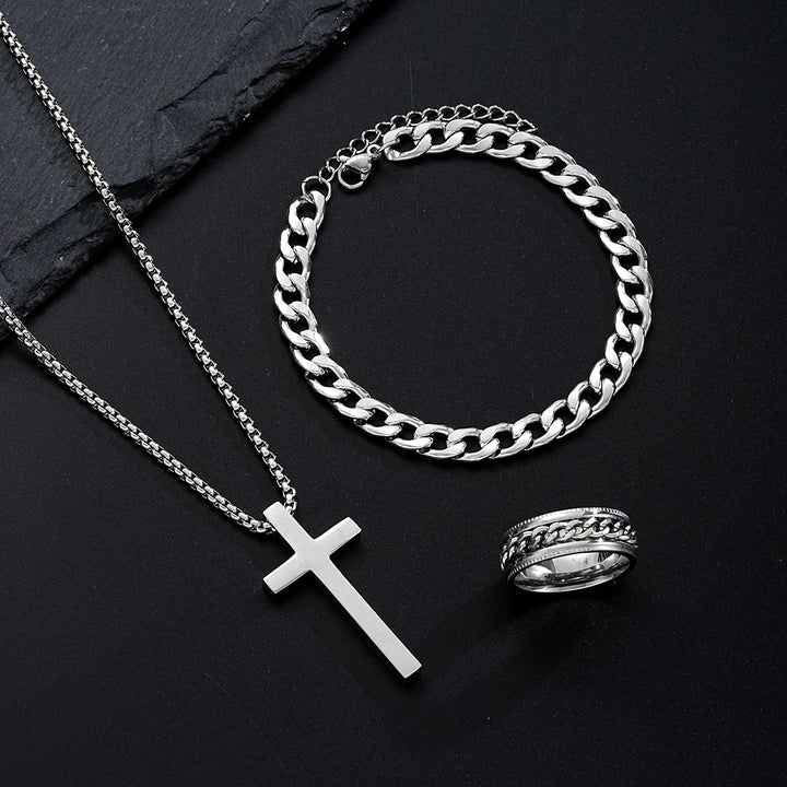 3 Pcs Stainless Steel Bracelet Necklace Ring for Men Women Retro Simple And Personalized Punk Hip Hop Jewelry Set Fashion Gifts