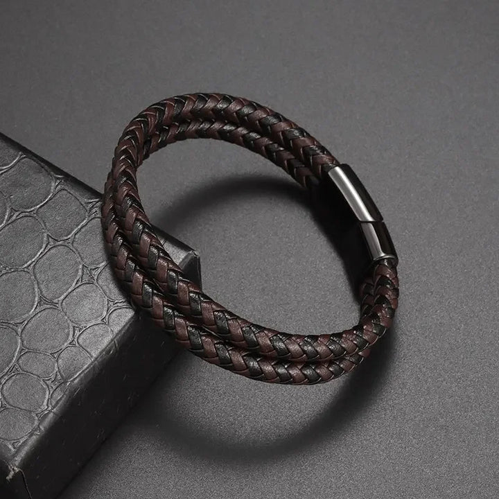 Simple Style Men\'s Handwoven Leather Bracelet Black High Quality Metal Buckle Fashionable Casual Wristband Gift for Husband