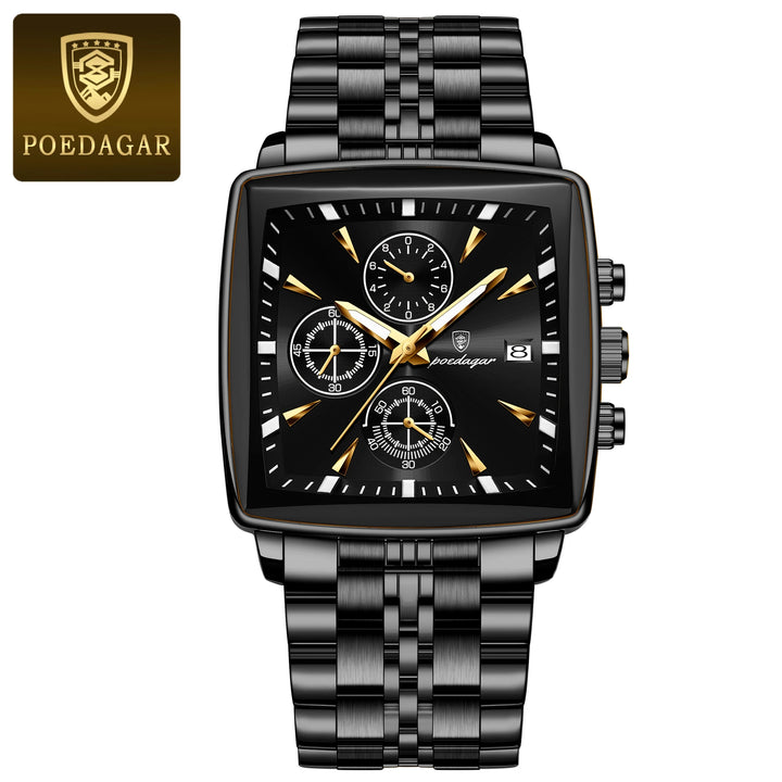 POEDAGAR Luxury Business Man Wristwatch Chronograph Waterproof Luminous Calendar Watch For Men Square Quartz Men's Watches Reloj