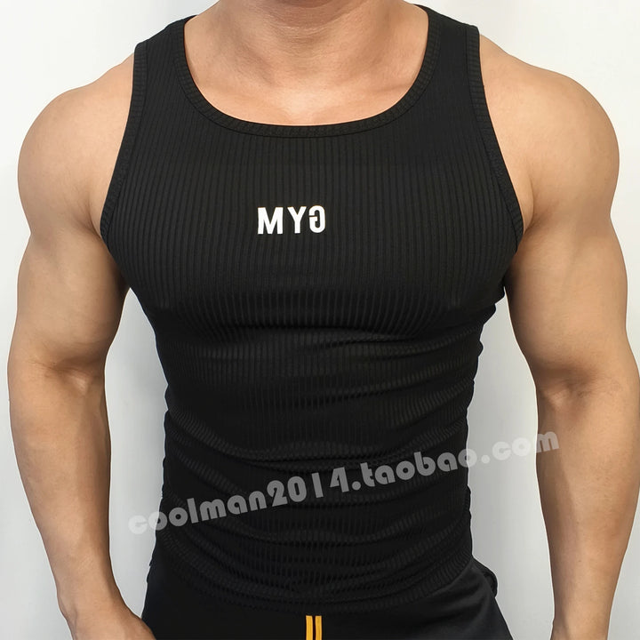 Summer sleeveless men sports fitness tank top Plus size knitted t shirt streetwear