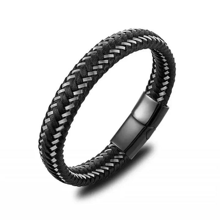 Simple Style Men\'s Handwoven Leather Bracelet Black High Quality Metal Buckle Fashionable Casual Wristband Gift for Husband