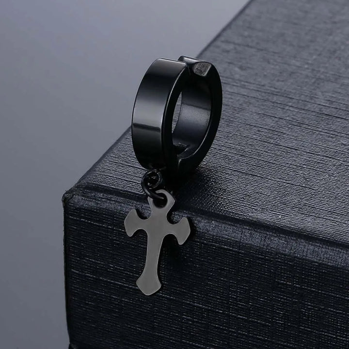 No Ear Hole Steel Cross Earrings Gift Accessories Drop Earrings Steel Ear Bone Clip Jewelry Titanium Steel Punk Men Earrings