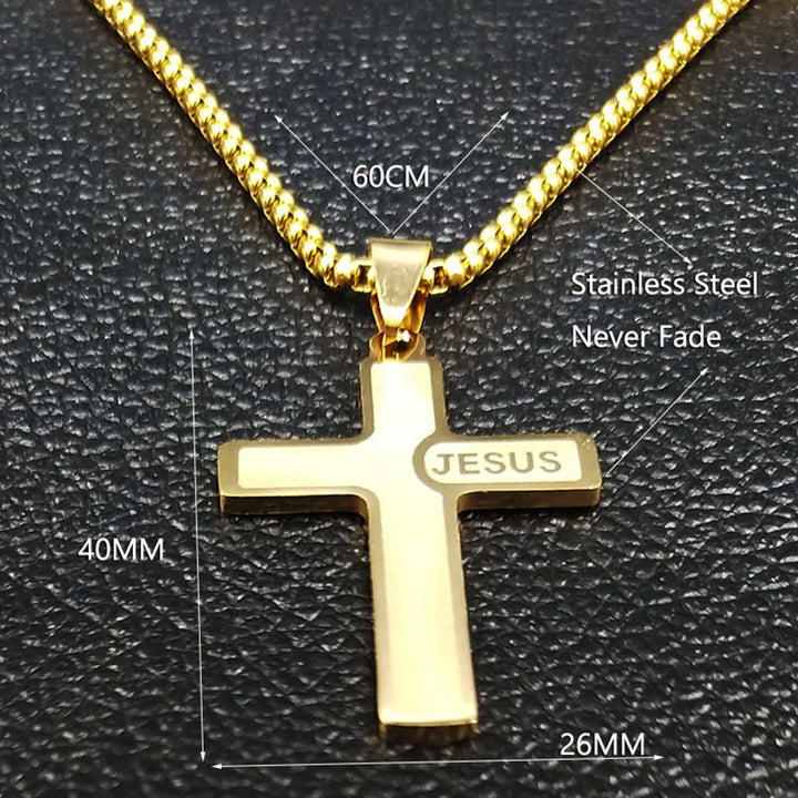 HNSP Stainless Steel Jesus Cross Pendant Chain Necklace For Men Women Jewelry Catholic Crucifixes Rosaries Accessories