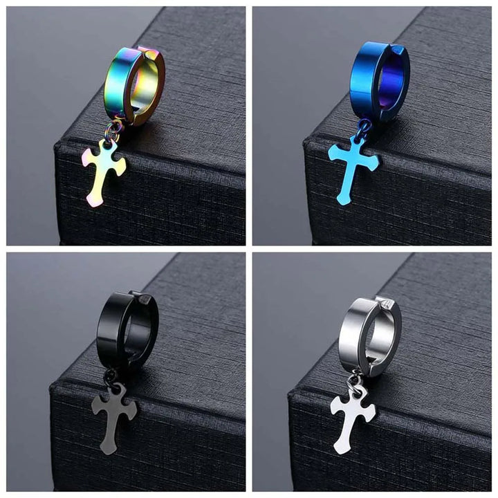 No Ear Hole Steel Cross Earrings Gift Accessories Drop Earrings Steel Ear Bone Clip Jewelry Titanium Steel Punk Men Earrings