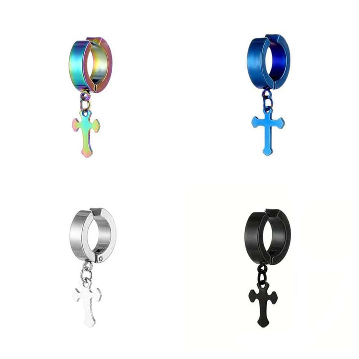 No Ear Hole Steel Cross Earrings Gift Accessories Drop Earrings Steel Ear Bone Clip Jewelry Titanium Steel Punk Men Earrings