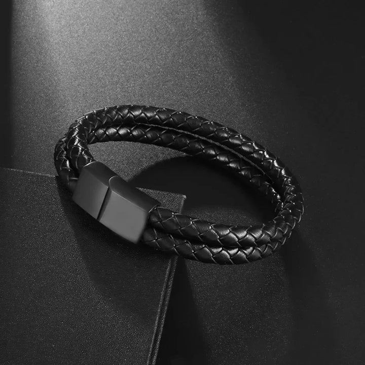 Simple Style Men\'s Handwoven Leather Bracelet Black High Quality Metal Buckle Fashionable Casual Wristband Gift for Husband