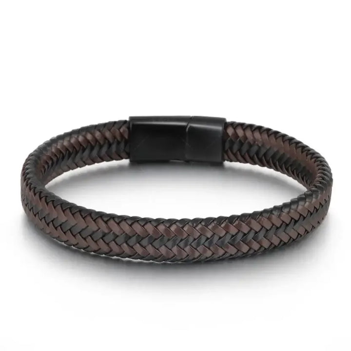 Simple Style Men\'s Handwoven Leather Bracelet Black High Quality Metal Buckle Fashionable Casual Wristband Gift for Husband