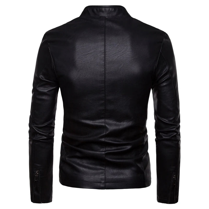 2023 Autumn Winter New Solid Color Fashion Long Sleeve Faux Leather Man High Street Round Neck Zipper Pockets All-match Coat