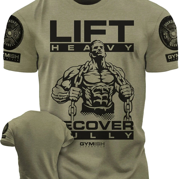 3D Printed Recover Fully Workout T-Shirt Funny Gym T-Shirt High Quality Cotton Men's Short Sleeves Muscle Man Tough Guy T-Shirt