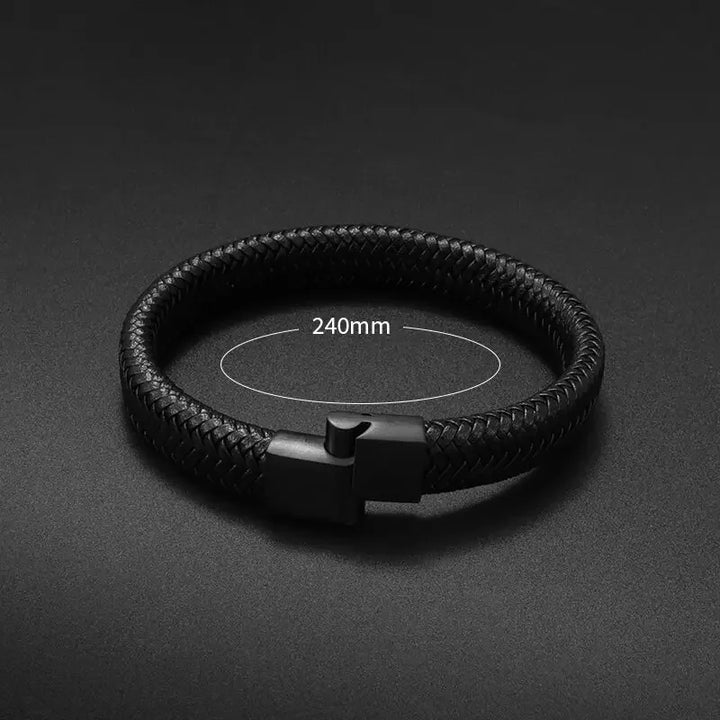 Simple Style Men\'s Handwoven Leather Bracelet Black High Quality Metal Buckle Fashionable Casual Wristband Gift for Husband