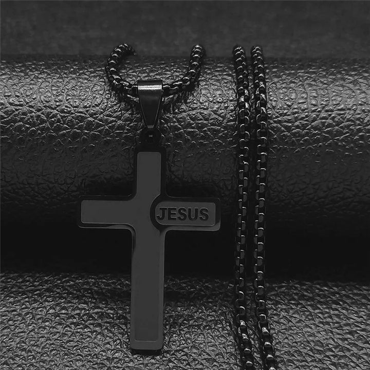 HNSP Stainless Steel Jesus Cross Pendant Chain Necklace For Men Women Jewelry Catholic Crucifixes Rosaries Accessories