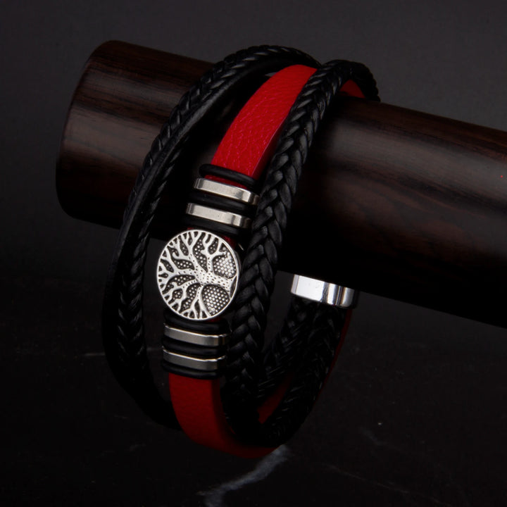 3 Color Woven Leather Man Bracelets Hand-woven Multi-layer Bracelet For Man Black Brown Rope Male Tree Bangle Punk Zinc Alloy