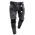 Fashion Street Style Knee Ripped Skinny Jeans Men Vintage Wash Solid Denim Trouser Mens Casual Slim Jogging Pants Men Clothes