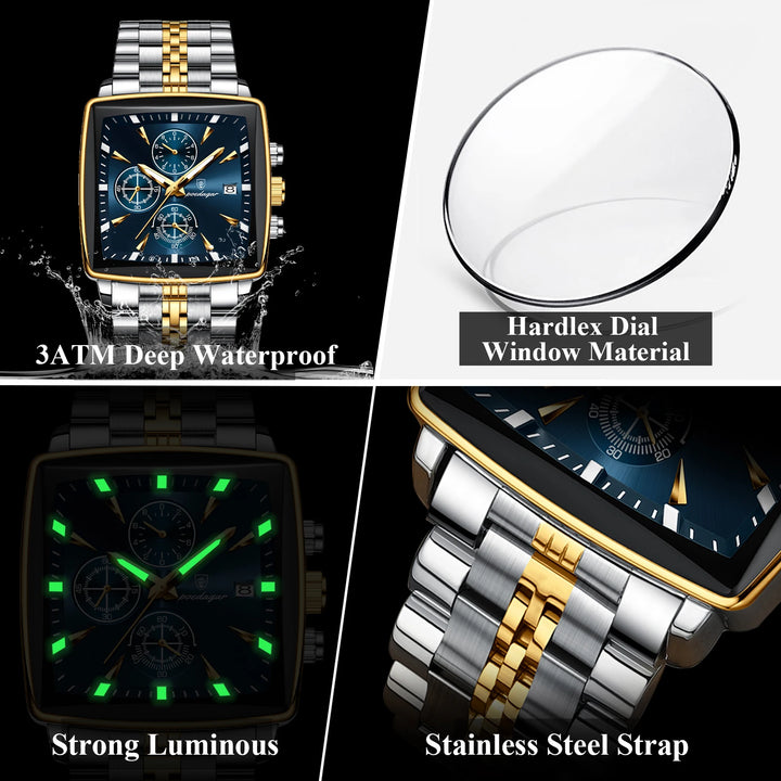 POEDAGAR Luxury Business Man Wristwatch Chronograph Waterproof Luminous Calendar Watch For Men Square Quartz Men's Watches Reloj