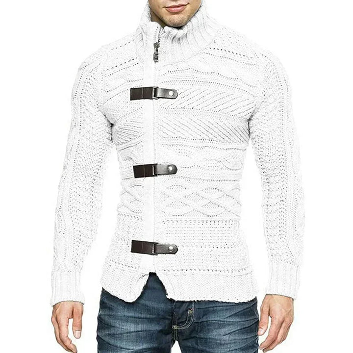 Men Sweaters Autumn Winter High Neck Sweater Men's Leather Buckle Long Sleeve Knitted Cardigan Coat Large Size Men Clothing