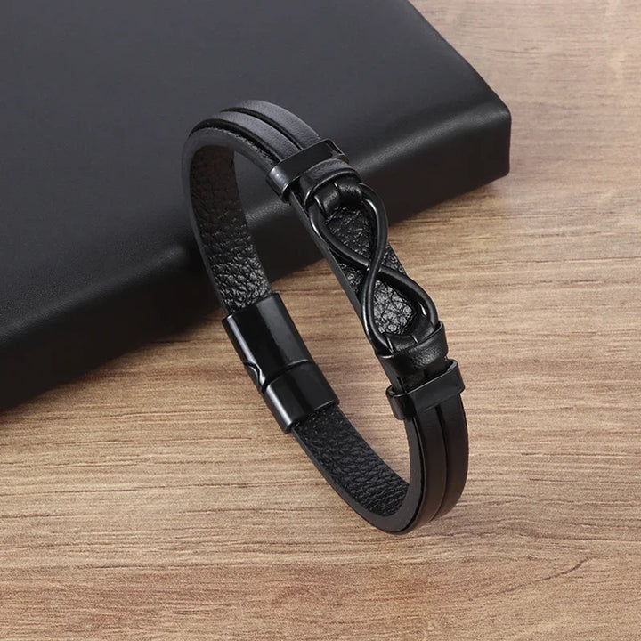 Simple Style Men\'s Handwoven Leather Bracelet Black High Quality Metal Buckle Fashionable Casual Wristband Gift for Husband