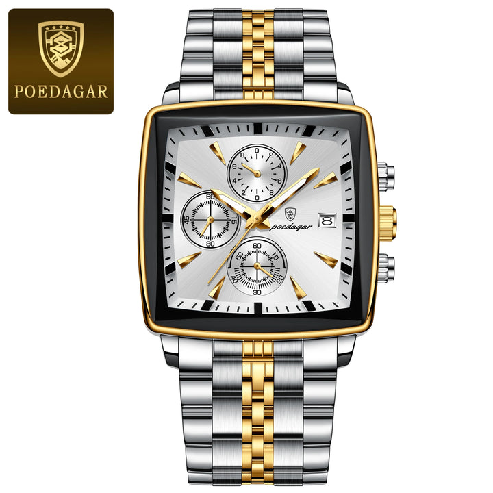 POEDAGAR Luxury Business Man Wristwatch Chronograph Waterproof Luminous Calendar Watch For Men Square Quartz Men's Watches Reloj