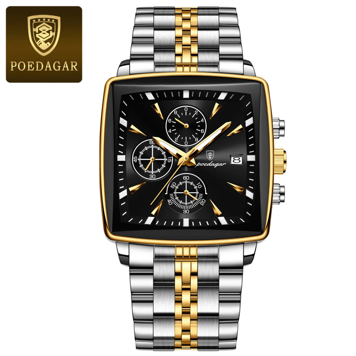 POEDAGAR Luxury Business Man Wristwatch Chronograph Waterproof Luminous Calendar Watch For Men Square Quartz Men's Watches Reloj