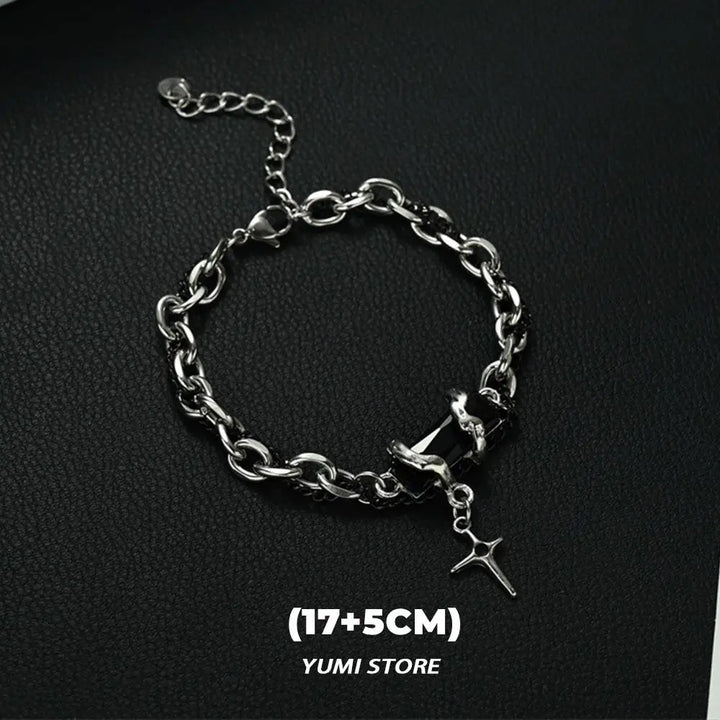 Retro Flame Cross Bracelet For Men Woman Hip Hop Titanium Steel Splice Chain Charm Unisex Jewelry Cool Kpop Luxury Accessories