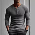 Men Tops T Shirts Full Sleeve V Neck Casual Regular Top Solid Button Splice Sheath Tees Simple Slim Fit Autumn Winter 2024