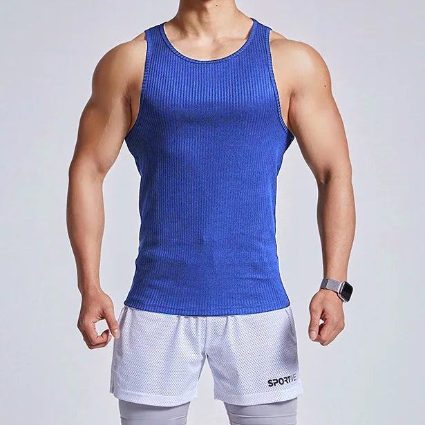 Summer sleeveless men sports fitness tank top Plus size knitted t shirt streetwear