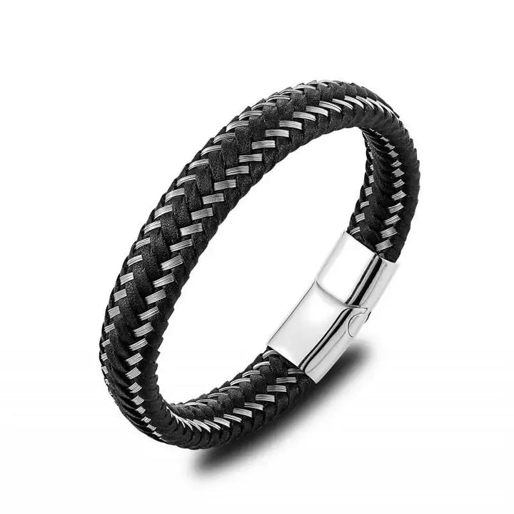 Simple Style Men\'s Handwoven Leather Bracelet Black High Quality Metal Buckle Fashionable Casual Wristband Gift for Husband