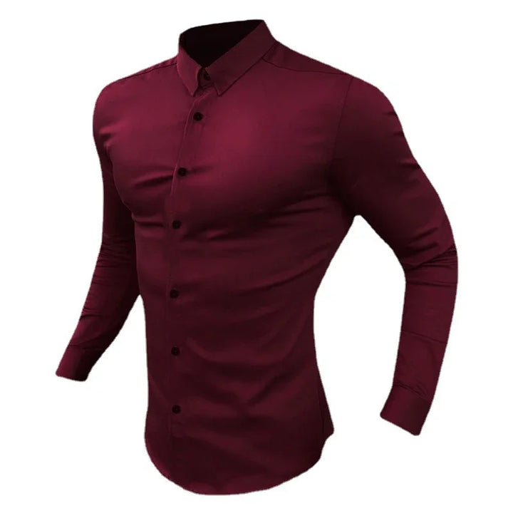 Men's Long Sleeve Super Slim Fit Plain Casual Shirt Spring Autumn Winter High Quality Turn Down Collar Business Dress Shirt Men