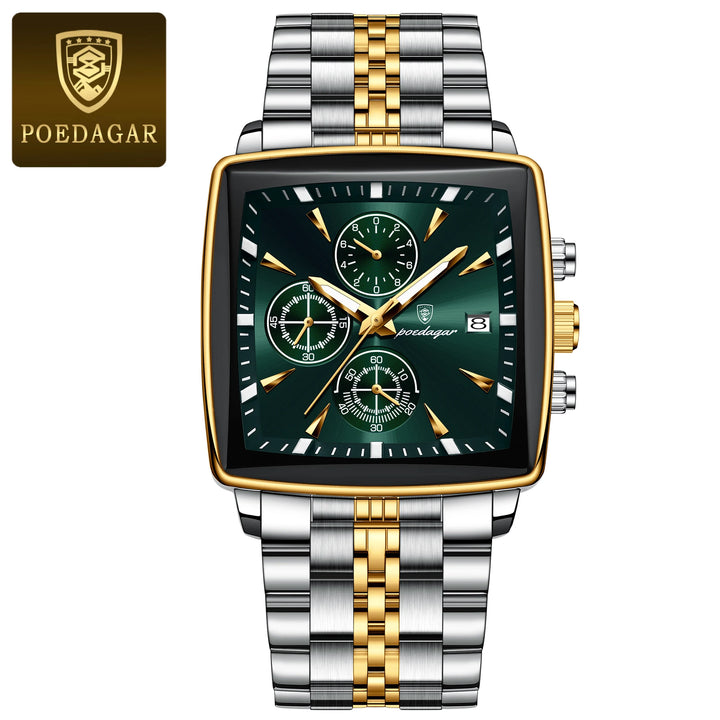 POEDAGAR Luxury Business Man Wristwatch Chronograph Waterproof Luminous Calendar Watch For Men Square Quartz Men's Watches Reloj