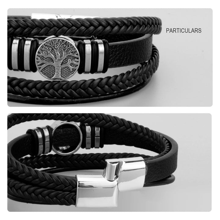 3 Color Woven Leather Man Bracelets Hand-woven Multi-layer Bracelet For Man Black Brown Rope Male Tree Bangle Punk Zinc Alloy