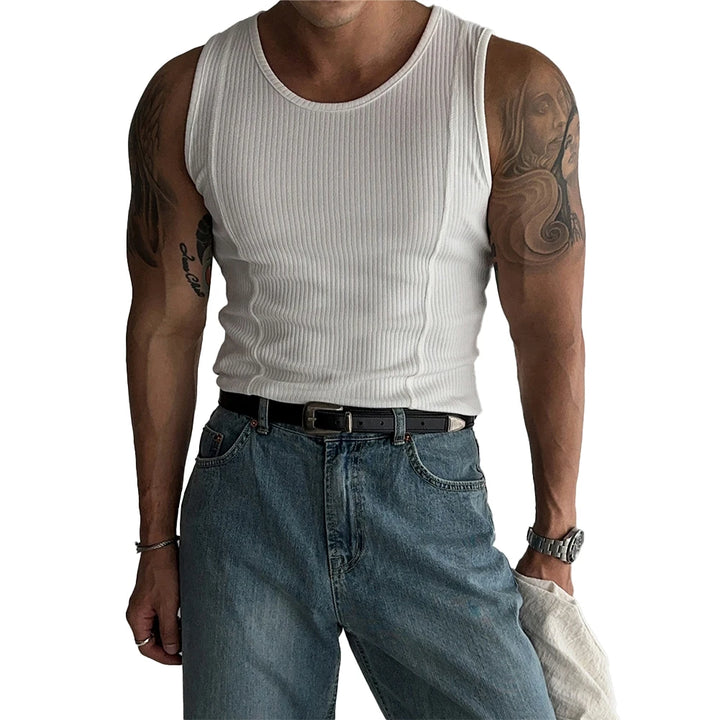 Mens Ribbed Sleeveless Tank Top  Activewear Fitness Sports Bodybuilding Vest Top