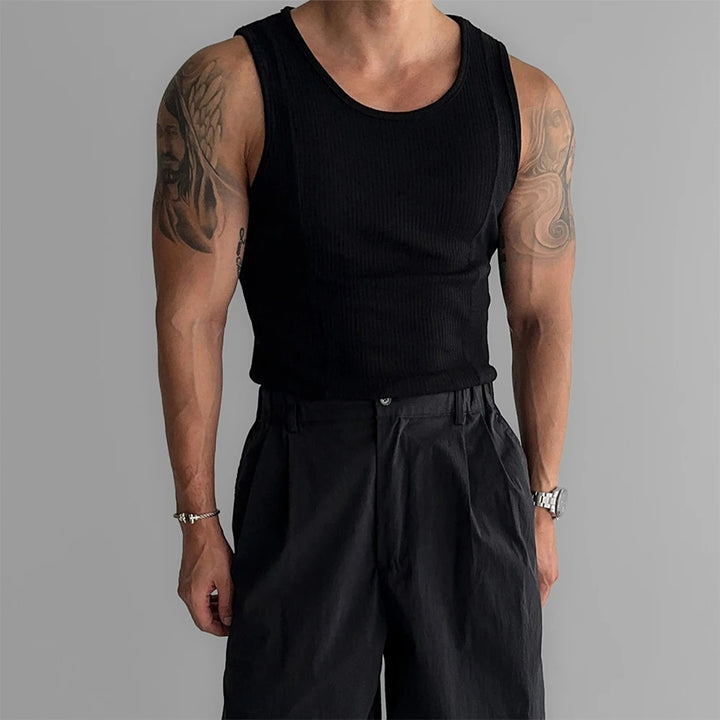 Mens Ribbed Sleeveless Tank Top  Activewear Fitness Sports Bodybuilding Vest Top