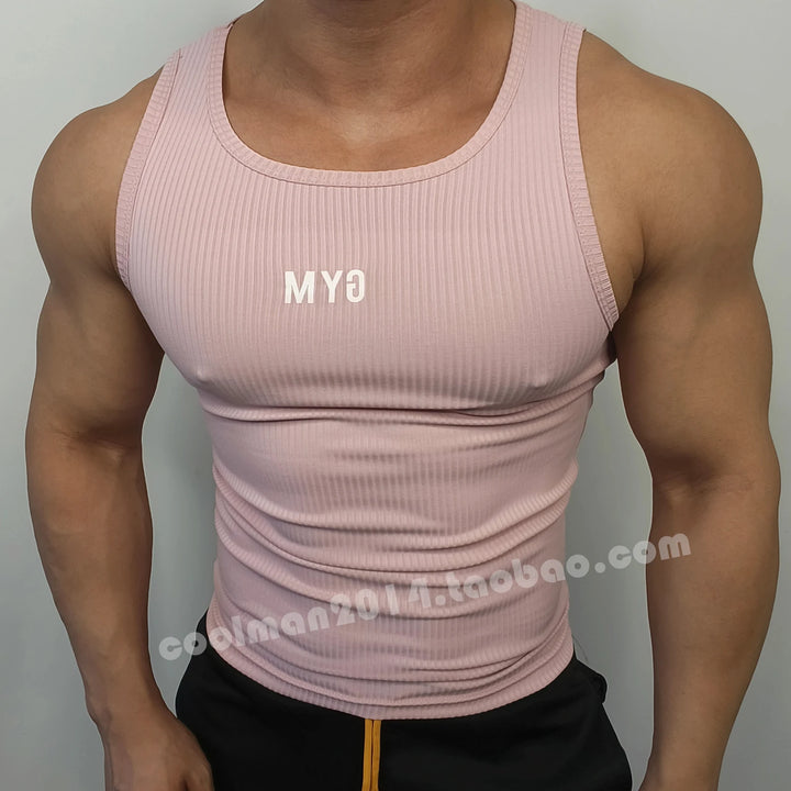 Summer sleeveless men sports fitness tank top Plus size knitted t shirt streetwear