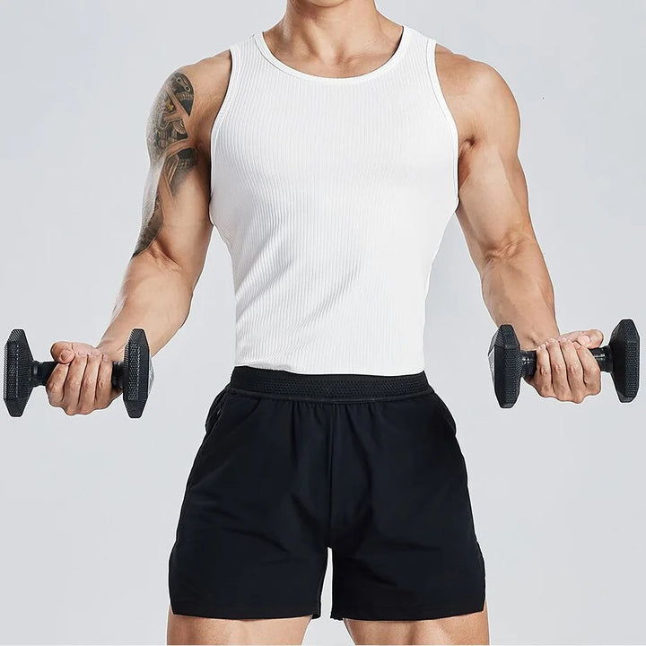 Summer sleeveless men sports fitness tank top Plus size knitted t shirt streetwear