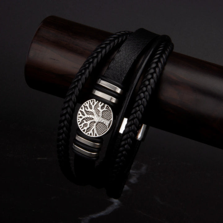 3 Color Woven Leather Man Bracelets Hand-woven Multi-layer Bracelet For Man Black Brown Rope Male Tree Bangle Punk Zinc Alloy