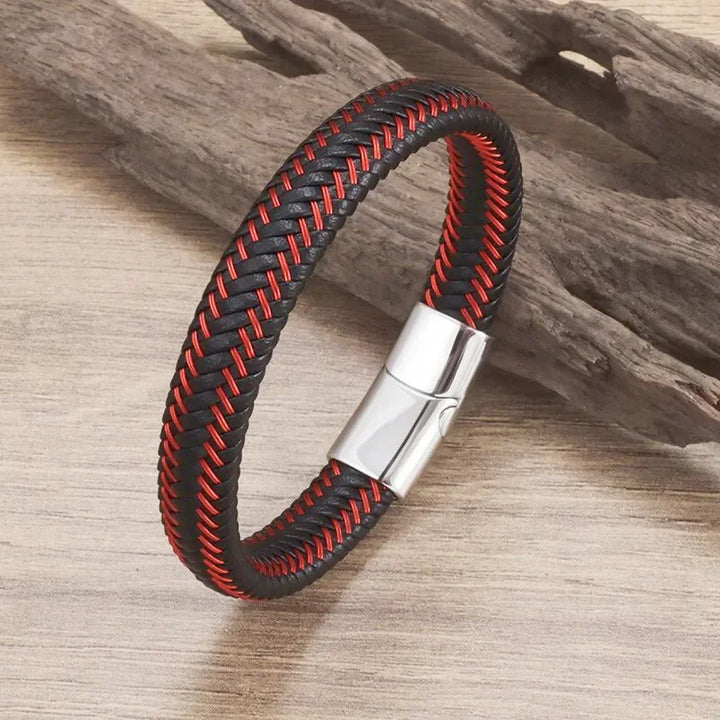 Simple Style Men\'s Handwoven Leather Bracelet Black High Quality Metal Buckle Fashionable Casual Wristband Gift for Husband