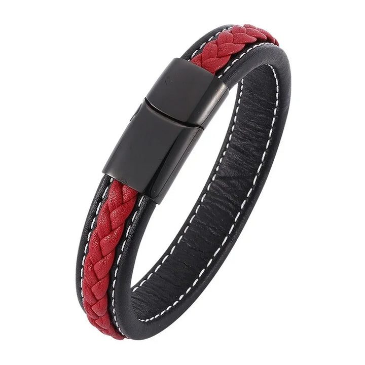 Simple Style Men\'s Handwoven Leather Bracelet Black High Quality Metal Buckle Fashionable Casual Wristband Gift for Husband